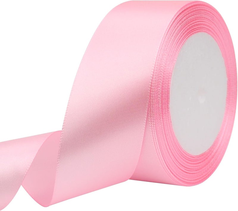 Riunbb Pink Solid Satin Ribbon 1-1/2 Inch 25 Yards Solid Polyester Fabric Ribbon for Gift Wrapping Wedding Christmas Baby Shower Birthday Party Decoration Handmade Immortal Flower Craft - Image 1